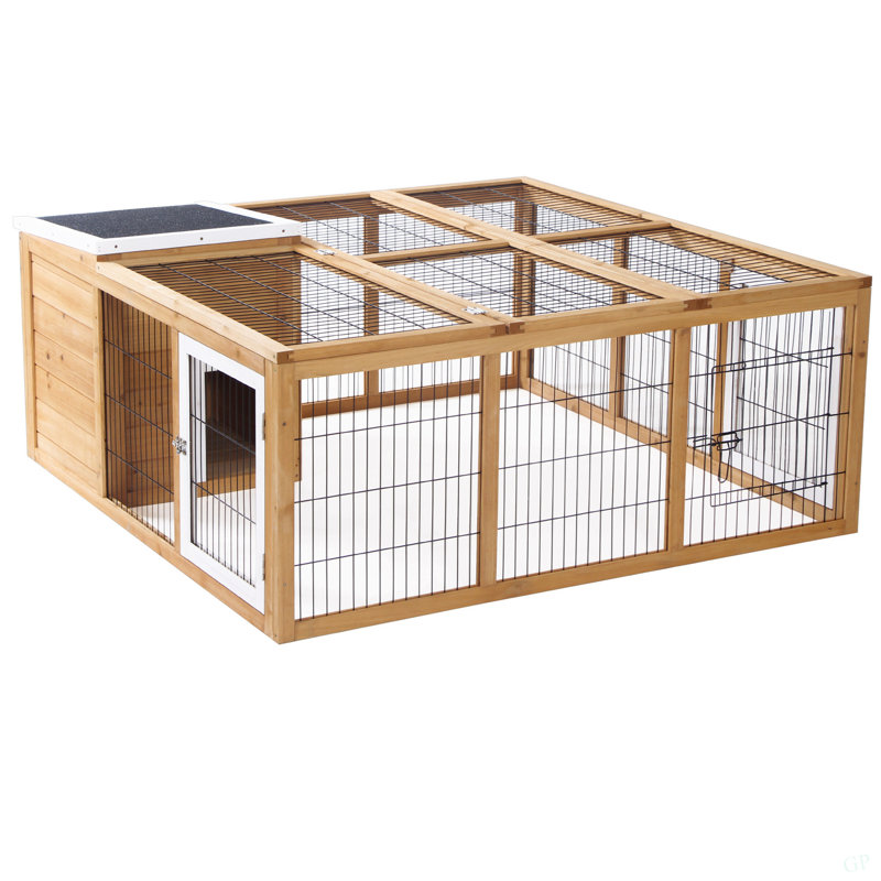 Cage à lapin avec cage principale Pawhut, Naturel