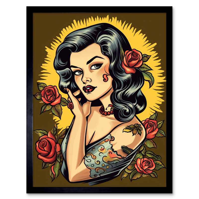 Bick Retro Tattoo Ink Body Art Pin Up Girl Roses Sun Rockabilly Americana - Single Picture Frame Print