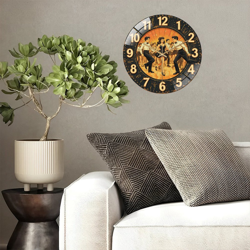 Horloge murale rétro en verre 12 po Rockabilly