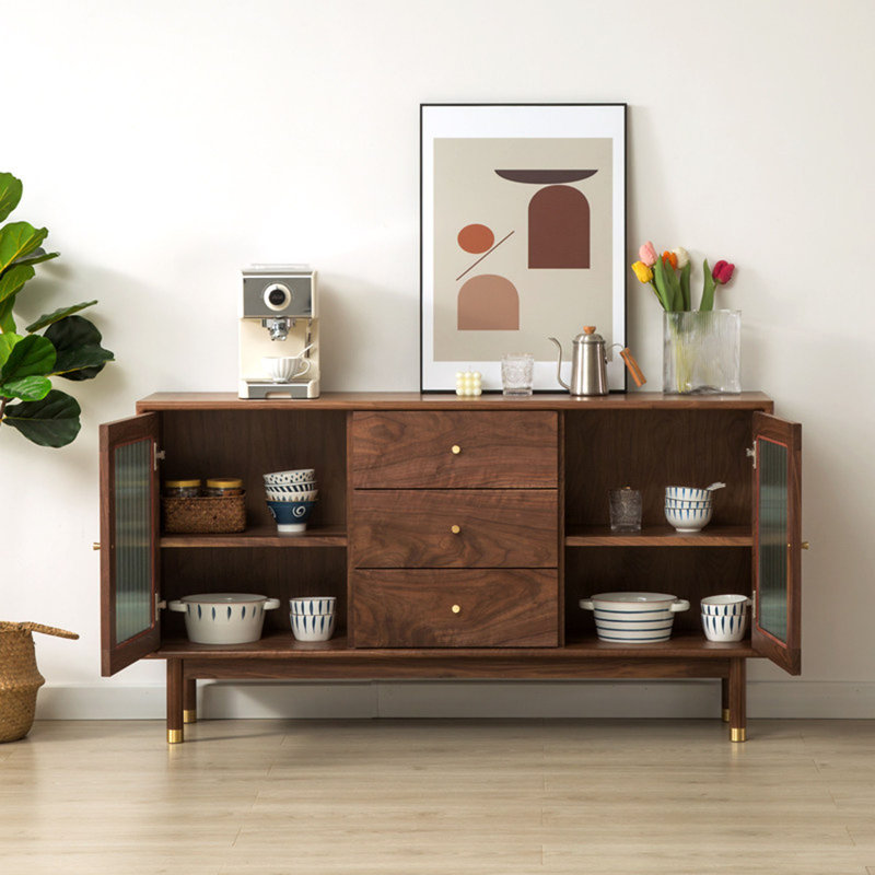 Buffet de rangement grande capacité en bois de noyer noir, H 31,49 po x l 62,99 po x P 15,74 po
