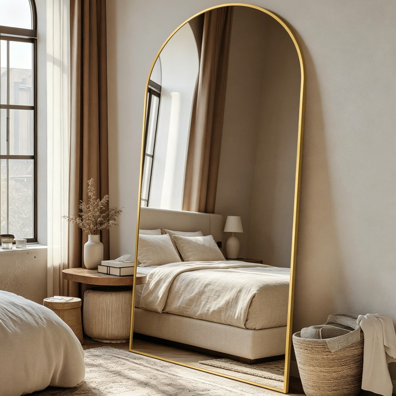 Oversized Arched Full Length Mirror 76X34 Inches, Large Standing Floor Mirror With Aluminum Frame For Bedroom, Living Room, Dressing Room, Gold Tall Body Mirror