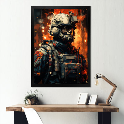 Soldat militaire, lignes de front abstraites sur toile