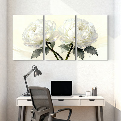 Pivoine blanche fleurs, art botanique sur toile tendue, impression sur toile, ensemble de 3 pour salon, chambre à coucher, décoration intérieure
