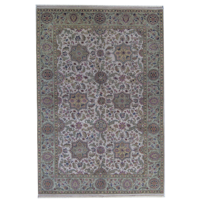 Tapis ivoire et vert noué à la main de haute qualité
