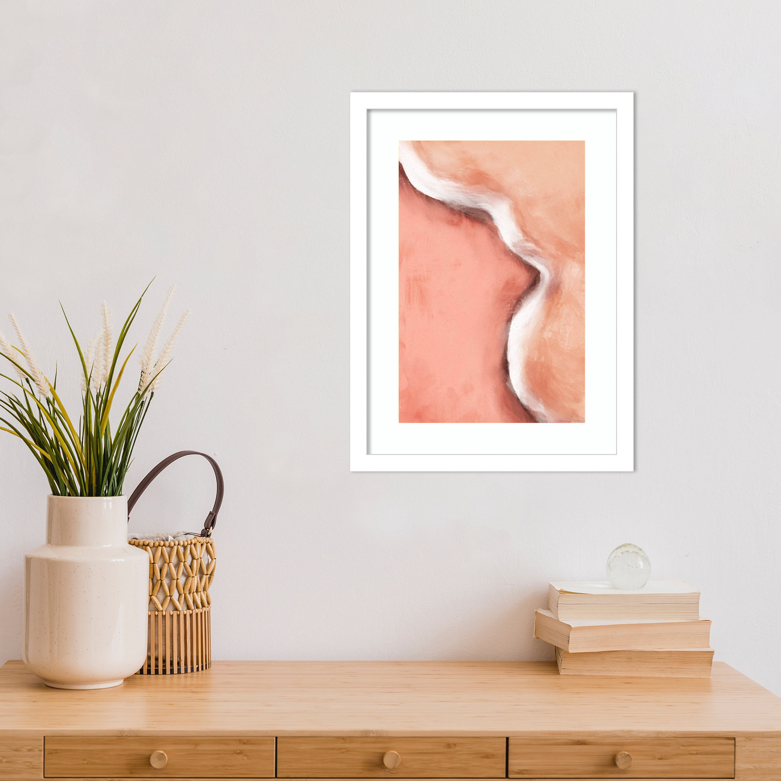 Galya "Peachy Wave" Print by Treechild, White, 17" H x 13" W