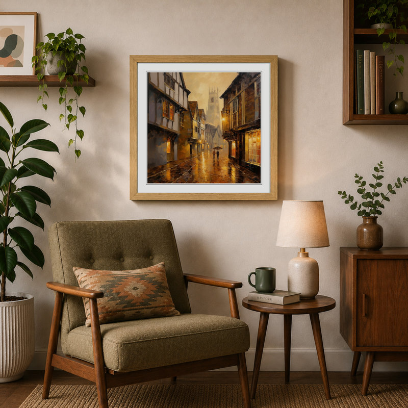City Of Canterbury Impressionism - Framed Print, Oak