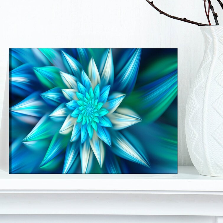 Designart 'Huge Blue Fractal Flower' Extra Large Floral Canvas Art Print - 20 in. Wide x 12 in. High