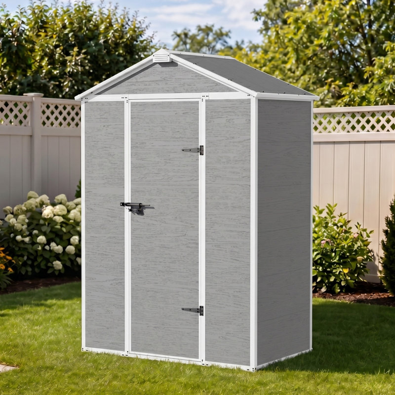 Remise de jardin 5 po x 3 pi en résine de grain de bois gris avec portes verrouillables, H 85 po x l 57 po x P 33 po