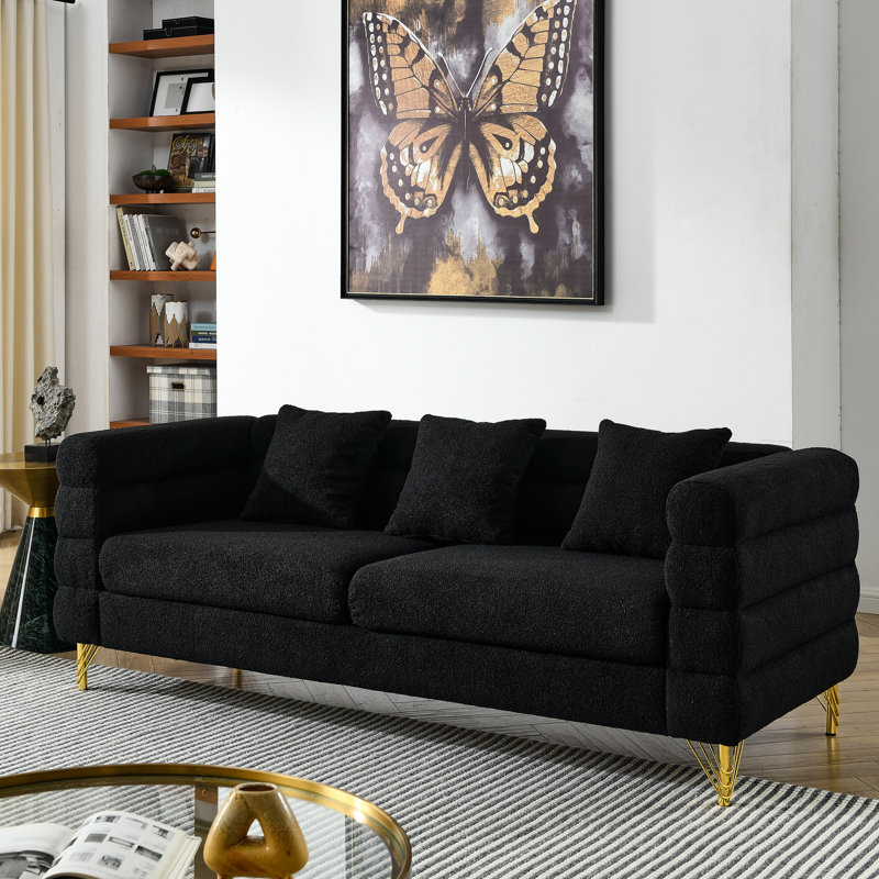 Assemblage noir 3 +, conception moderne simplifiée avec pieds métalliques, livraison rapide en entrepôt, capacité de siège de 250 lb, combinaison de 6 coussins inclus, fascination, livraison rapide, mousse