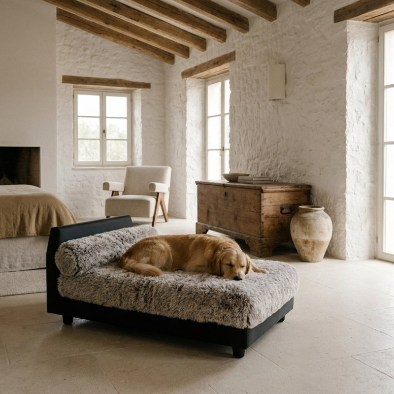 Lit orthopédique pour animaux Mid-Century, Grand (H 18 po x l 24 po x P 36 po), Ivoire
