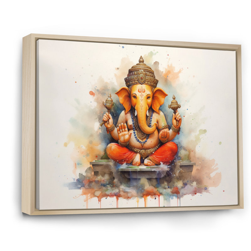 Éléphant vibrant d'Hinduisim II, H 34 po x l 44 po x P 1,5 po, Cadre flottant érable