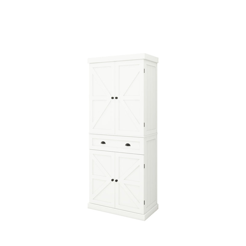 Armoire de cuisine 71 po en blanc. 4 portes, tiroir, 2 tablettes réglables. Rangement fonctionnel pour la salle à manger, le salon, la salle de lavage blanche avec tiroir et salle à manger adaptée.