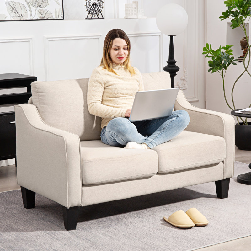 Causeuse, canapé en lin avec ressorts ensachés, Beige