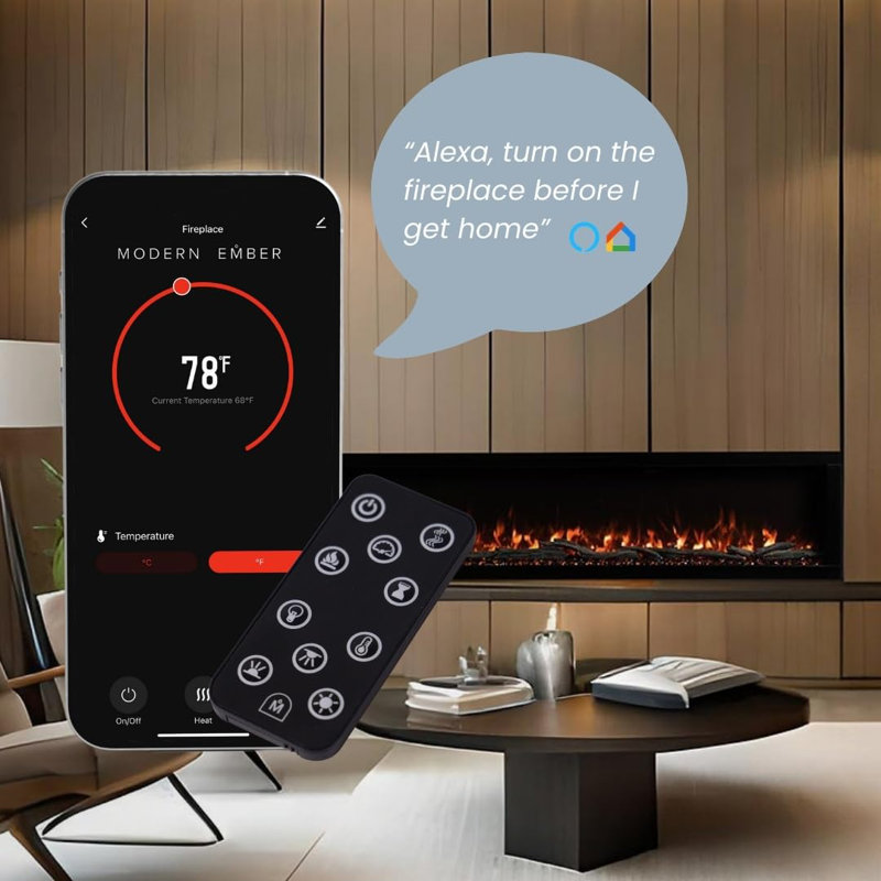 Modern Ember Highmark Smart Linear Electric Fireplace - 10 Different Flame Colors, Works With Alexa And Google Assistant