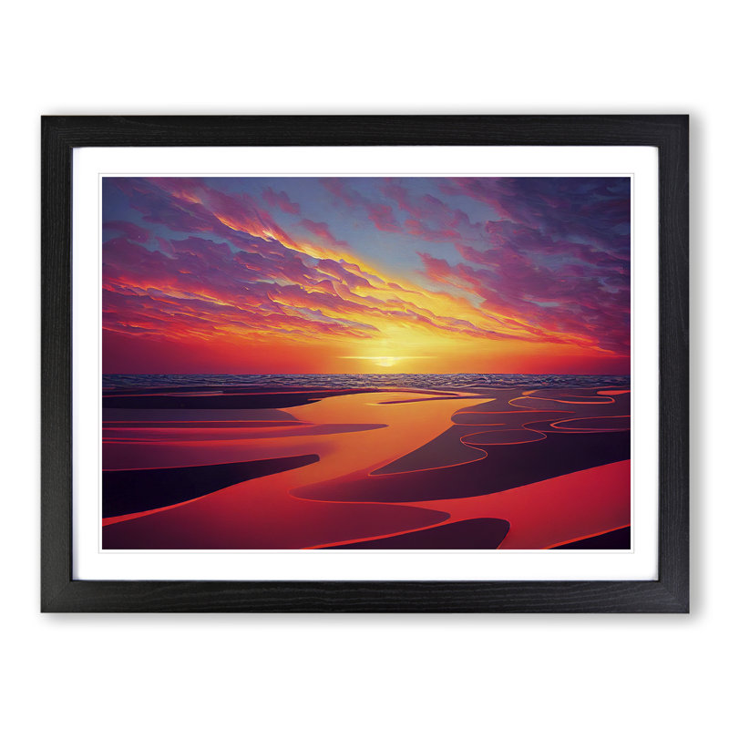Fierce Ocean Beach Sunset - Single Picture Frame Print, Black, 46cm H x 64cm W x 2cm D