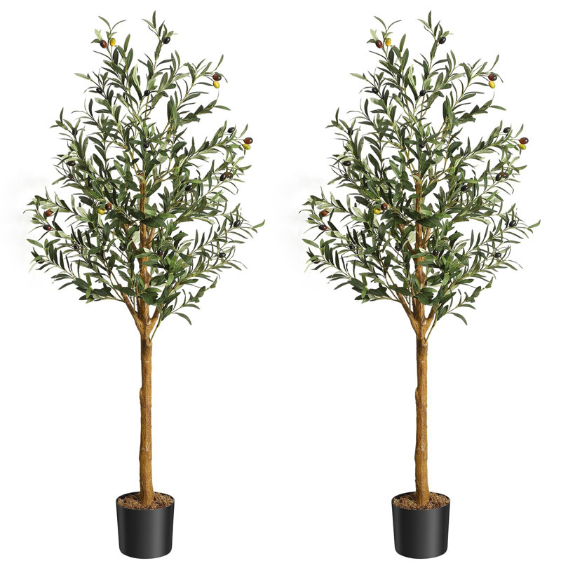 Artificial Olive Tree 6FT(72In) Tall Faux Silk Olive Trees, 2, 60" H x 5.4" W x 5.4" D
