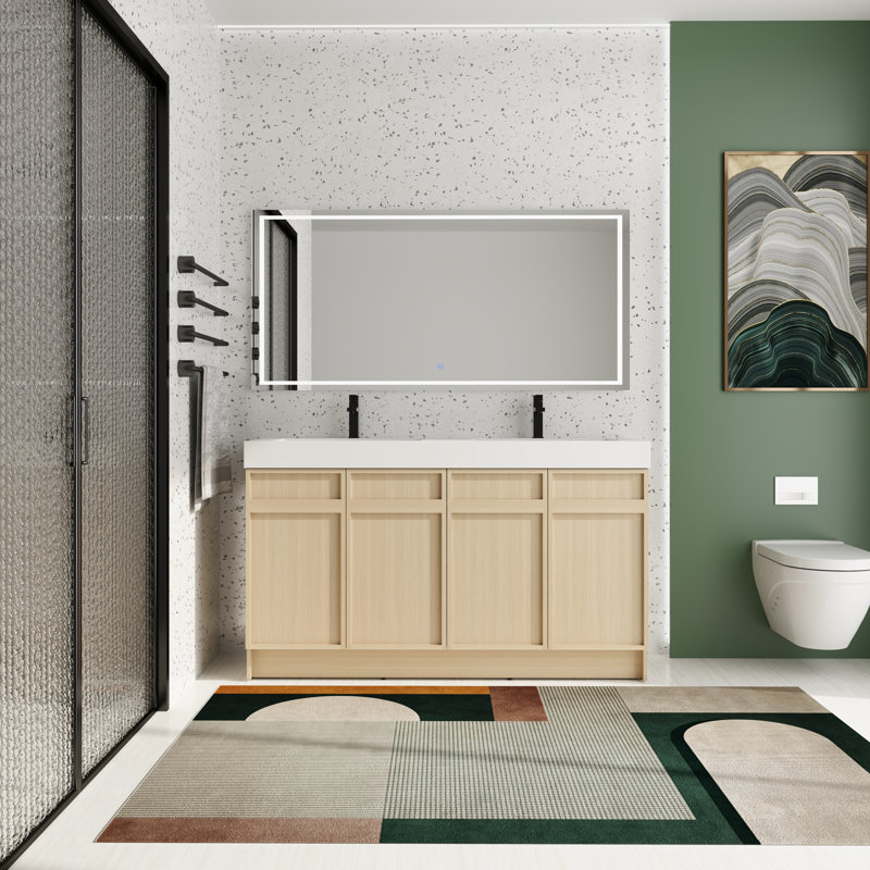 Meuble-lavabo double 60 po avec plateau en résine