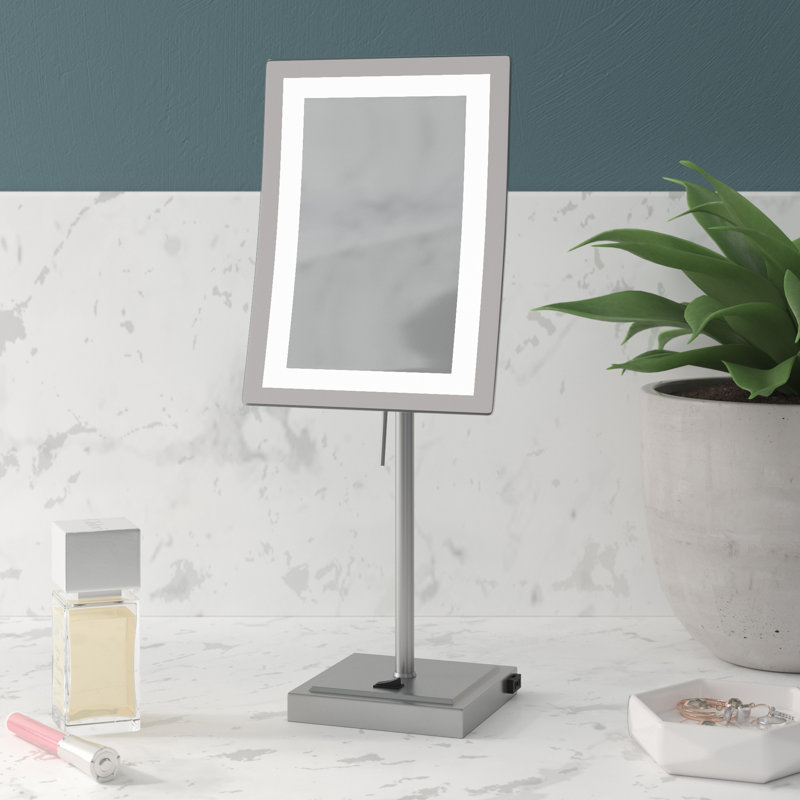 6.5" x 9" Lighted Tabletop Magnified Makeup Mirror, Plug In, Nickel