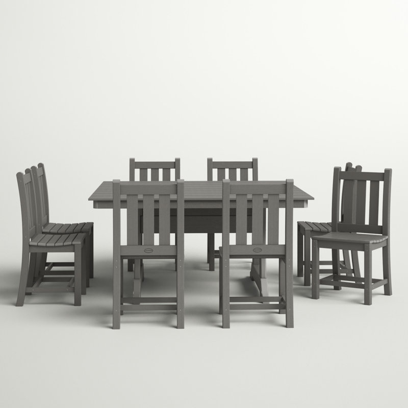 Traditional Garden 9-Piece Farmhouse Trestle Dining Set, Slate Gray