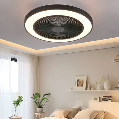 Ventilateur de plafond noir de 19 pouces avec RVB à DEL - à intensité variable et à changement de couleur, application et télécommande, ventilateur de plafond intelligent moderne pour le salon, la chambre à coucher et la salle à manger (moteur silencieux / réversible à 6 vitesses / à courant continu)