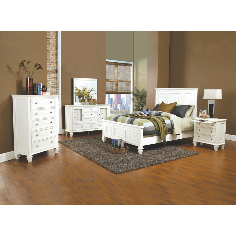 Lit standard en bois massif Barret, Grand, Blanc