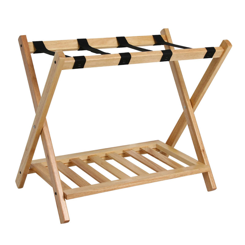 Porte-bagages pliable en bois avec tablette, Ensemble de 1, Noir