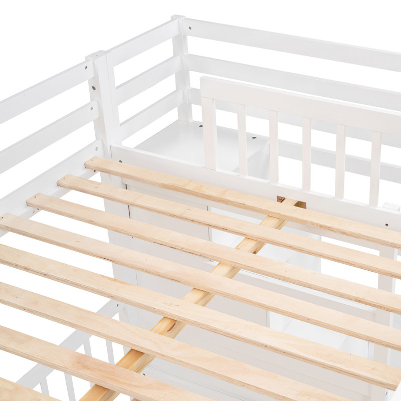 Lit superposé blanc avec bureau intégré et espaces de rangement - Créez une chambre à coucher pleine grandeur élégante sur des tablettes simples pour un environnement de sommeil relaxant