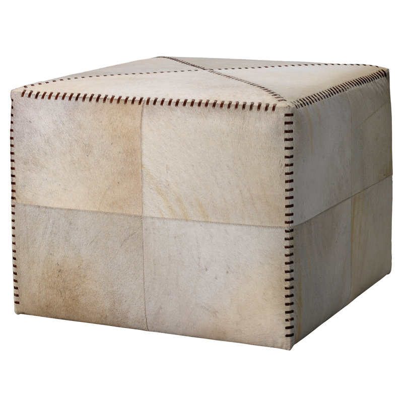 Square Ottoman, White Genuine Leather