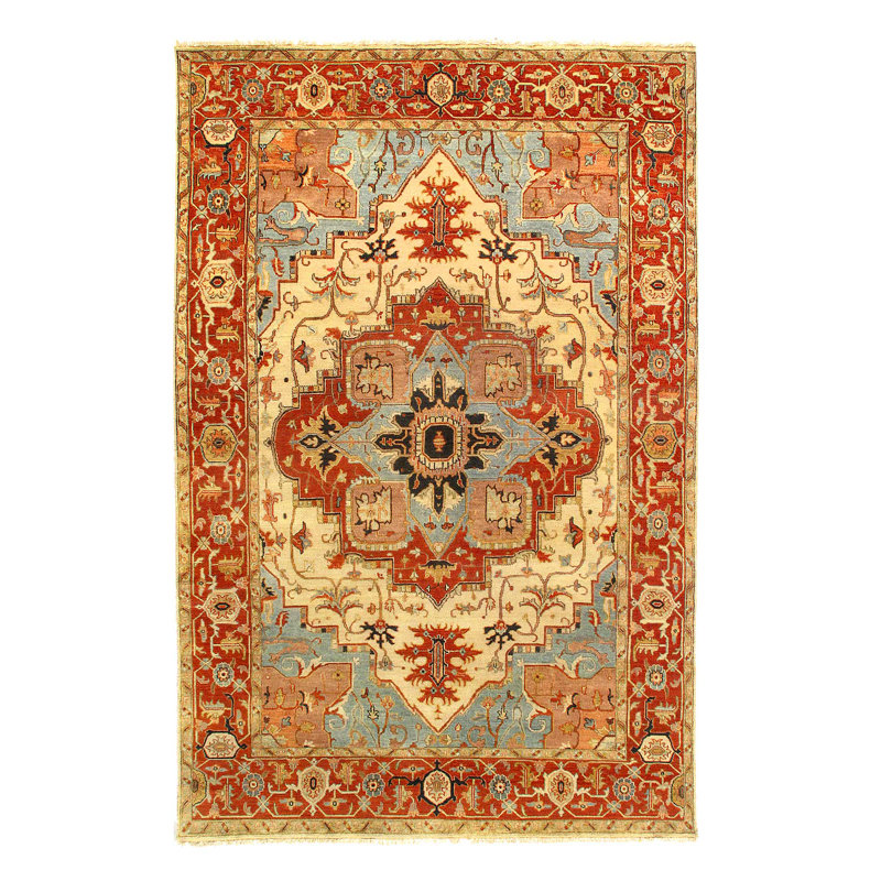 Tapis ivoire persan noué à la main 6 pi 3 po x 9 pi 5 po Serapi
