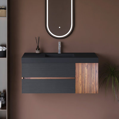 48" Wall-Mounted  Bathroom Vanity With Integrated Solid Surface Basin