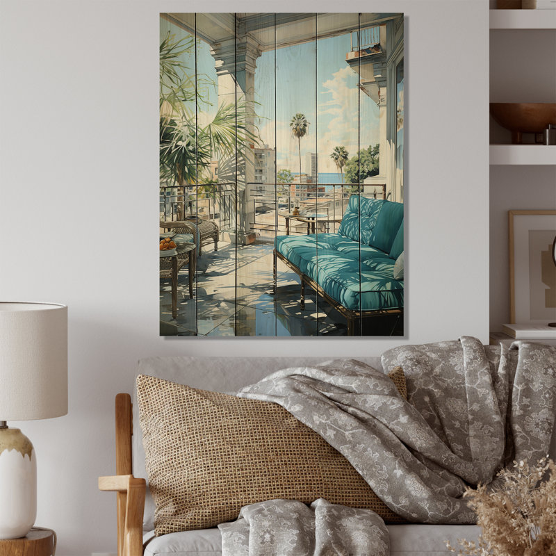 Miami Rooftop Escape On Wood Print, H 40 po x l 30 po x P 0,78 po