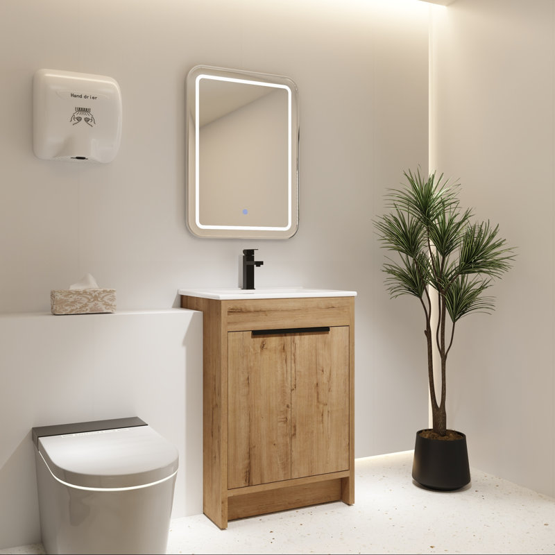 24" Ceramic Sink Vanity with Soft-Close Doors, White