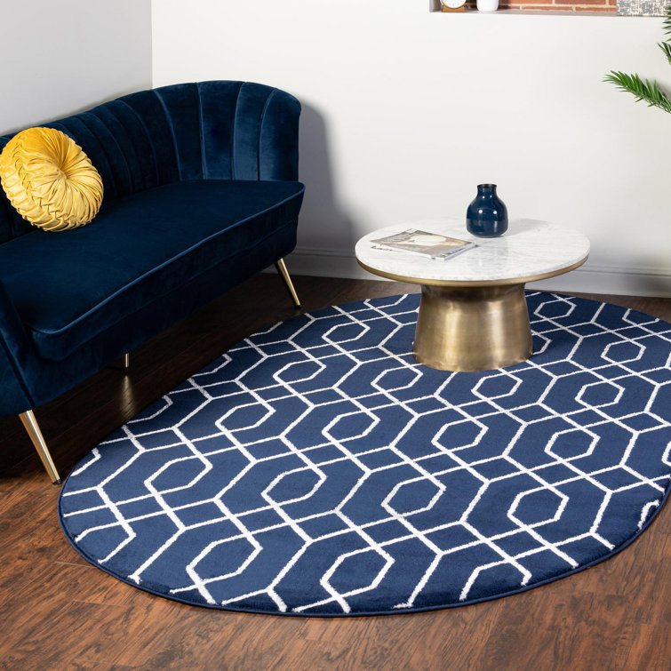 Glam Navy Blue Silver Area Rug