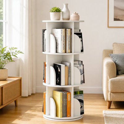 Bibliothèque rotative, étagère en PVC, étagère de rangement rotative à 360 degrés, étagère de rangement pour bibliothèque à 3 niveaux pour petits espaces, chambre à coucher