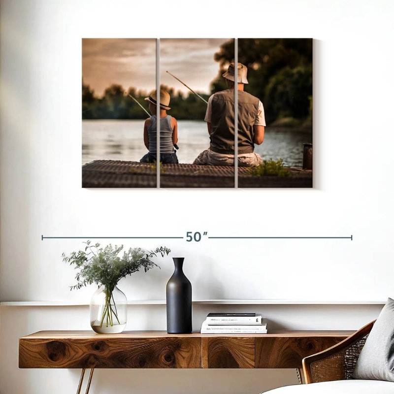 Père et fils à la pêche, H 24 po x l 38 po