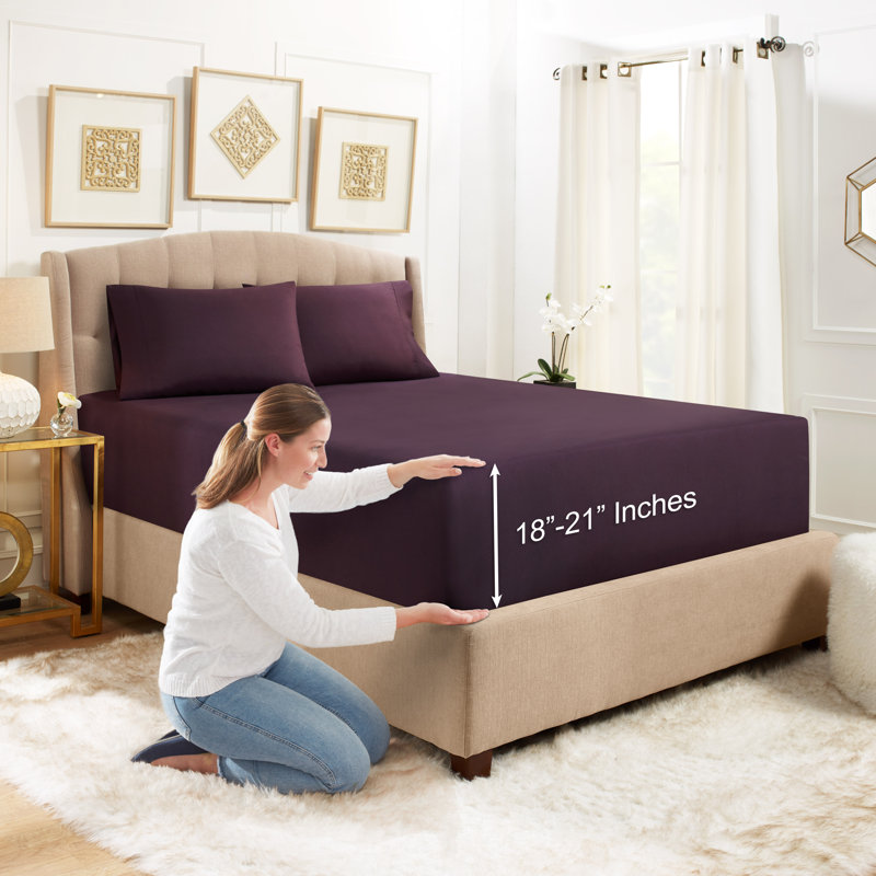 Microfiber Sheet Set, Twin Sheet Set with 1 Pillowcase, Purple Eggplant