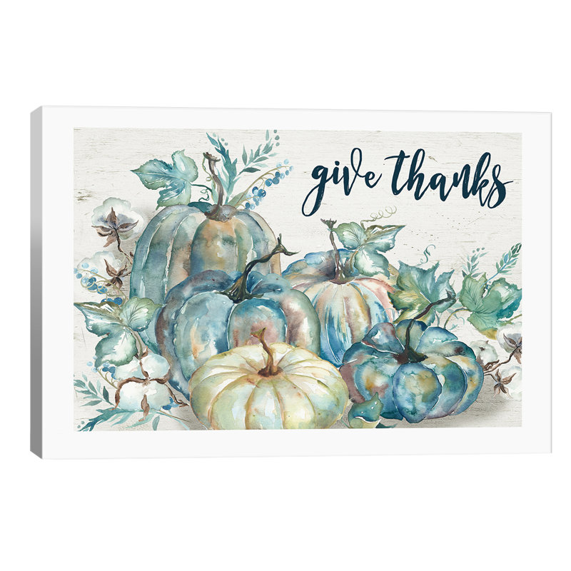 Blue Watercolour Harvest Pumpkin Give Thanks I by Tre Sorelle Studios - Wrapped Canvas Painting