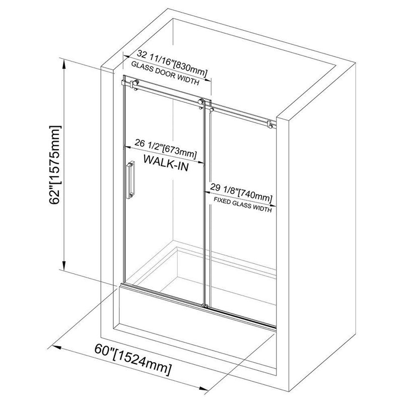 Portes de douche coulissantes simples sans cadre, largeur 56 à 60 po x hauteur 62 po avec verre trempé transparent de 5/16 po (8 mm) et film antidéflagrant