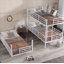 Lit superposé simple au-dessus d'un lit simple avec garde-corps de sécurité, structure de lit superposé triple en métal robuste avec escalier latéral, peu encombrant pour petite chambre, appartement, famille multi-enfants, utilisateurs partagés, conception à bruit réduit, aucun sommier nécessaire , Noir-1306661868-1306661869