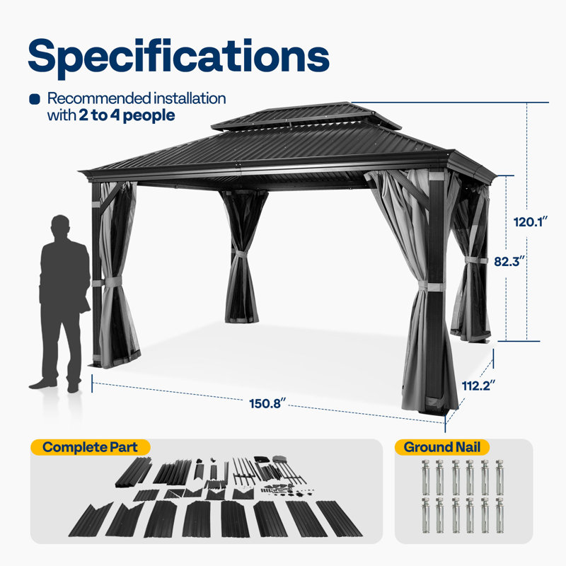 10 Ft. W x 13 Ft. D Aluminum Gazebo, Gray