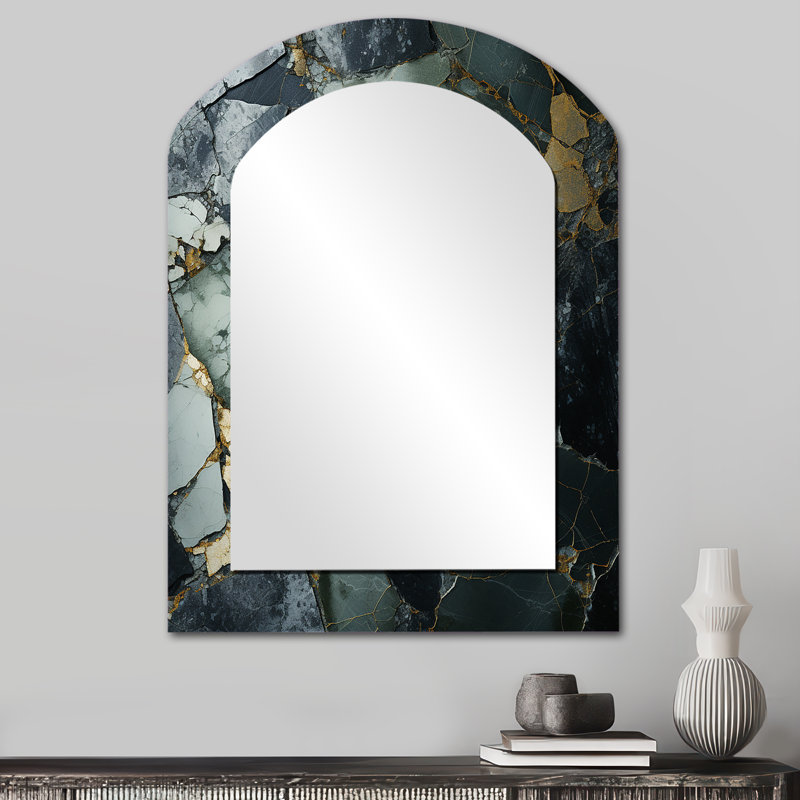 Miroir mural arqué doré et vert Terrazzo Marble Elegance I, 34 po x 25 po
