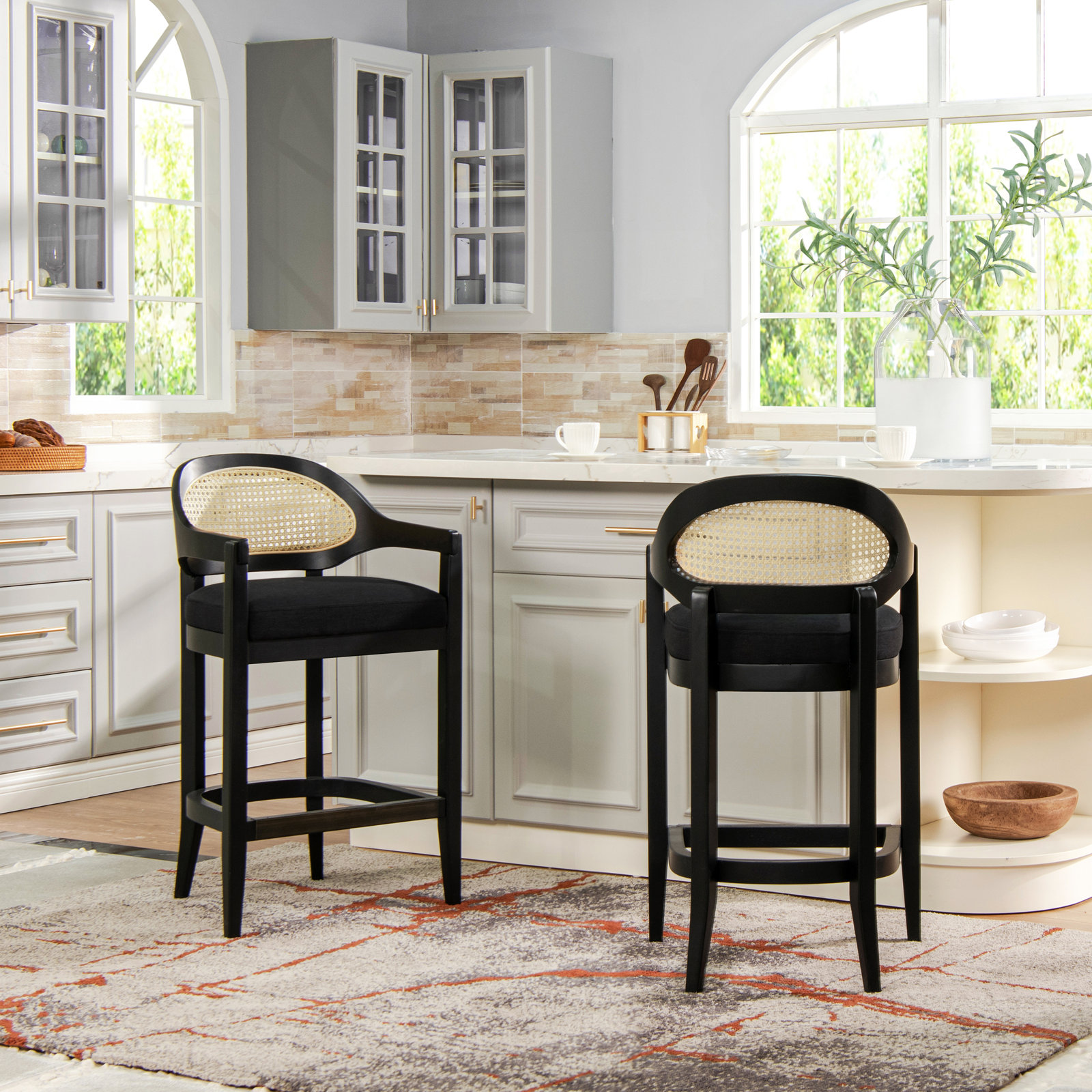 Copley Bar and Counter Stool, Jet Black Basketweave, Counter Stool (26” Seat Height)
