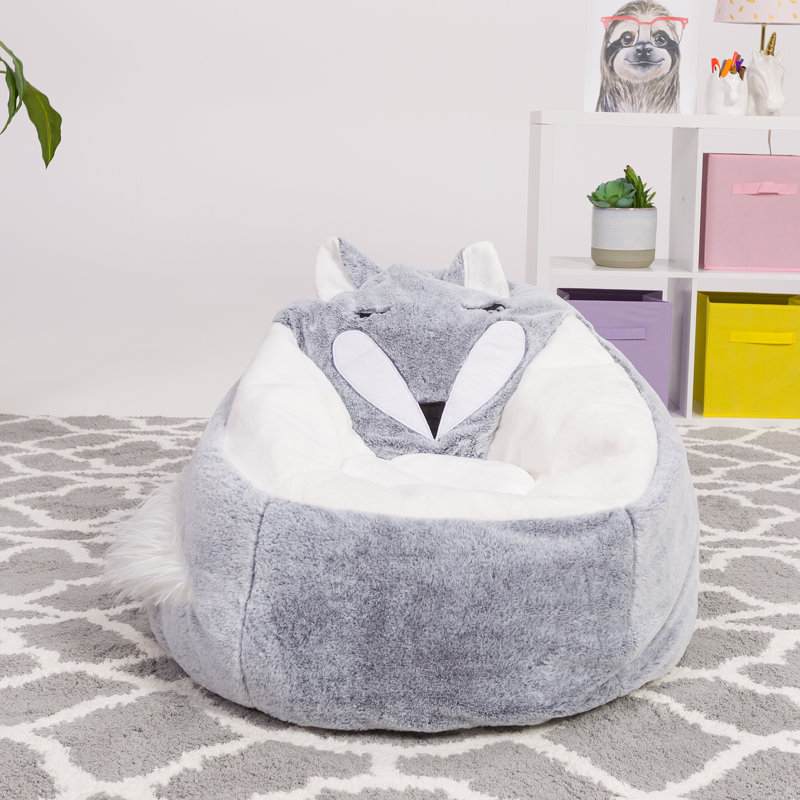 Animal Bean Bag Chair Structured Comfy, Cozy and Soft Filled Kid Bean Bag Lounger Seat for Gaming, Reading and Watching TV, for Children, Multiple Faux Fur Animal Chair Designs