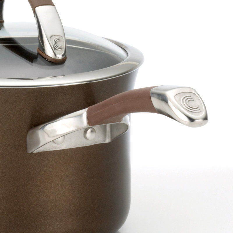 Circulon Symmetry Hard-Anodized Nonstick Straining Saucepan with Lid, 3.5-Quart