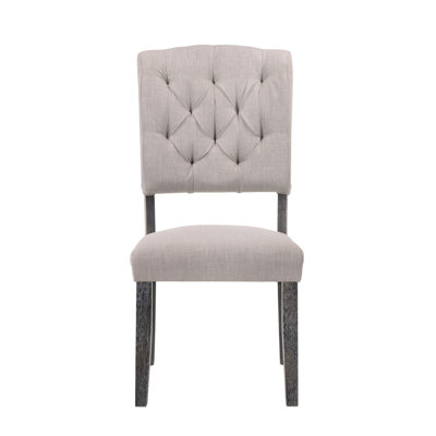 Transitional Dining Chairs Set of 2, Tufted Back Beige Fabric Upholstery Weathered Oak Finish Wooden Dining Furniture