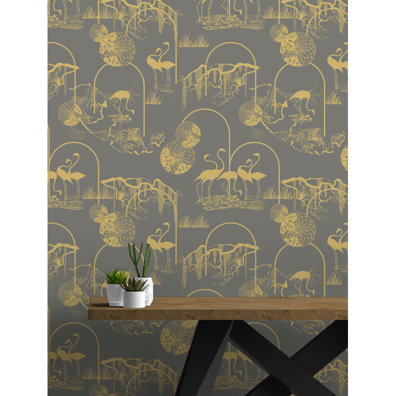 Yuki Osada Toile Wallpaper Double Roll, Yellow/Gray