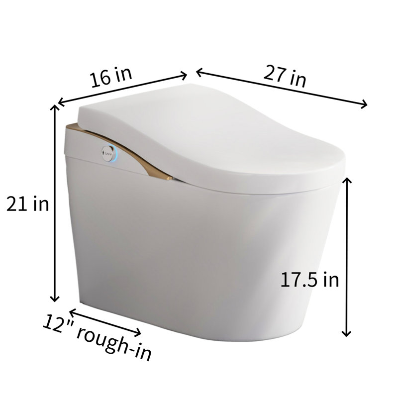 Modern Tankless One Piece Smart Toilet with Bidet, Auto Open/Close & Auto Flush, Heated Seat, Warm Water Wash & Dryer, Foam Shield, Foot Sensor, 17.5" ADA Height, Remote Control， White