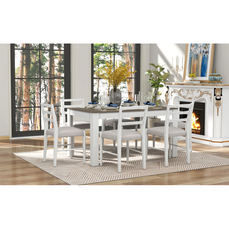 Ensemble de table de salle à manger en bois Trexm Farmhouse, Blanc