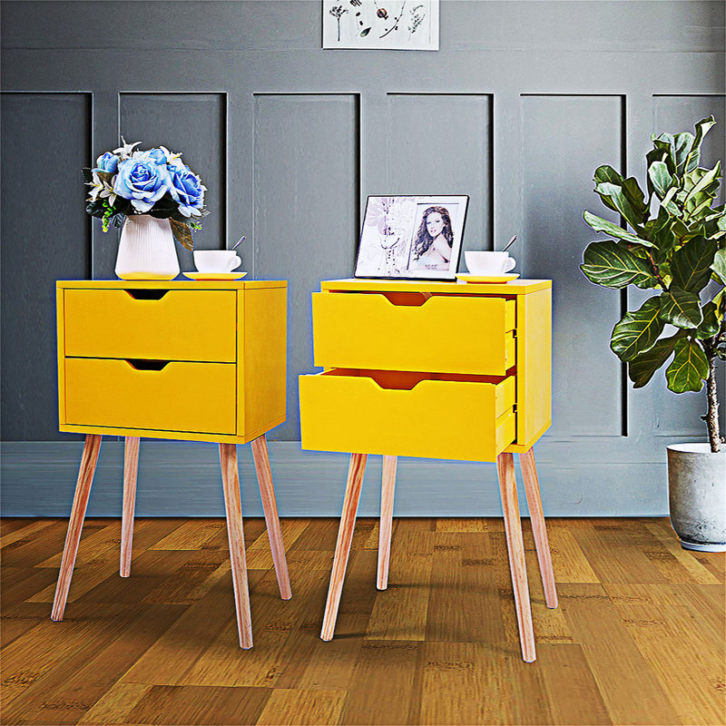 Table de chevet 2 tiroirs en jaune