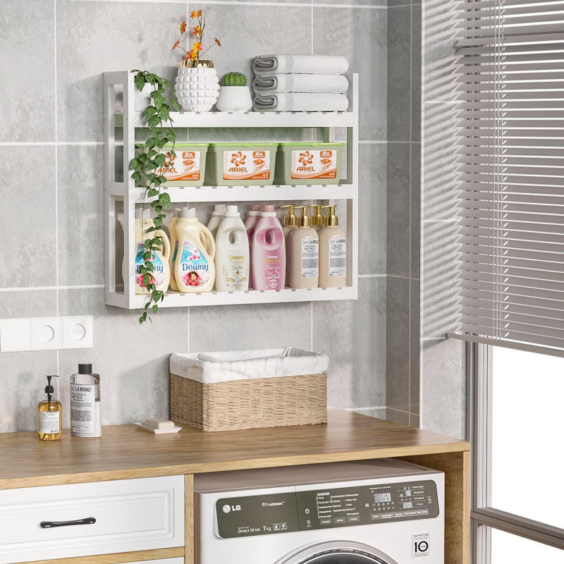 Étagères de salle de bain au-dessus du rangement de toilette